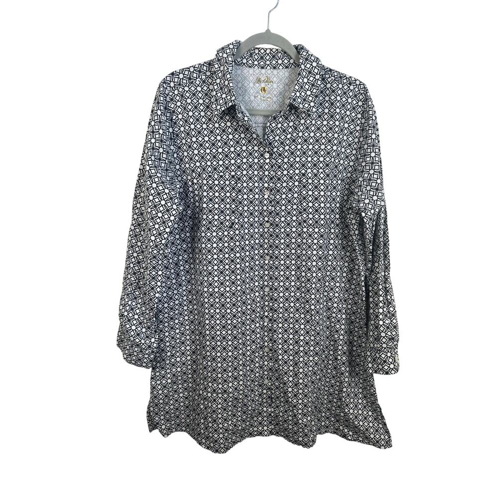 Lilly Pulitzer Sea View Cover Up Women Large Black White NWT Linen Button Down‎
